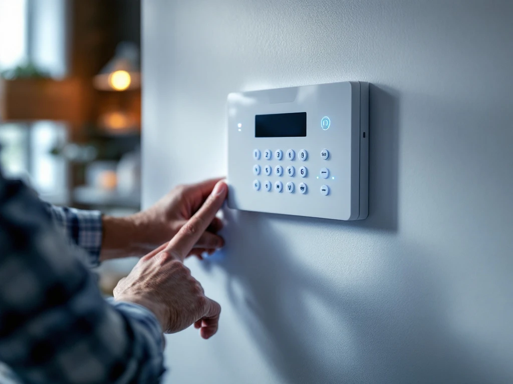 Professionele installatie van wit alarmpaneel met LED-indicatoren en bewegingssensoren op muur