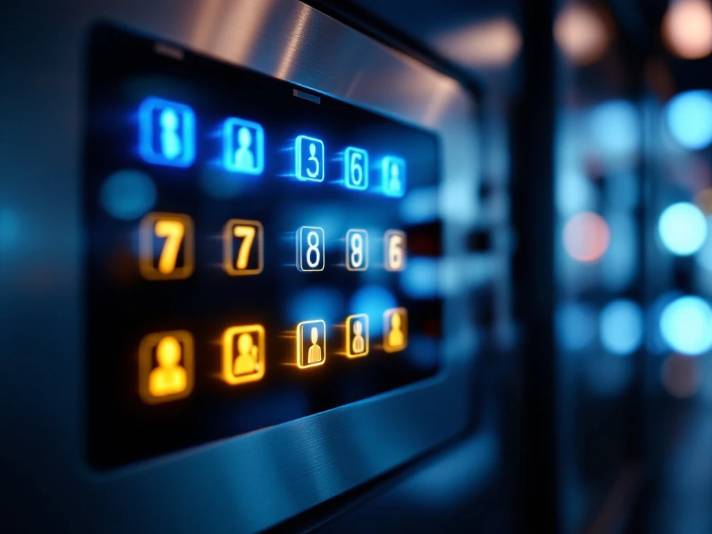 Moderne beveiligingsalarmpaneel met verlichte LED-indicatoren en touchscreen voor toegangsniveaus en gebruikersrechten