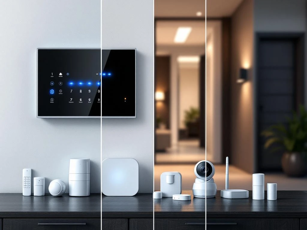 Draadloos alarmpaneel en camerasysteem met bewegingsdetectors en slimme keypads voor thuisbeveiliging