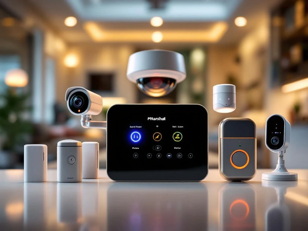 Moderne beveiligingspaneel met alarmsensoren, bewegingsmelders en camera's in professionele huisbeveiliging opstelling